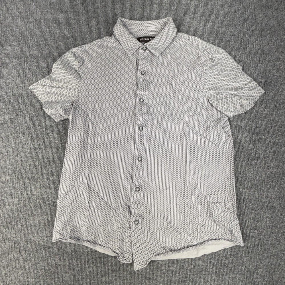 Michael Kors Shirt Mens Small Gray Geometric Knit Short Sleeve Button Up Casual